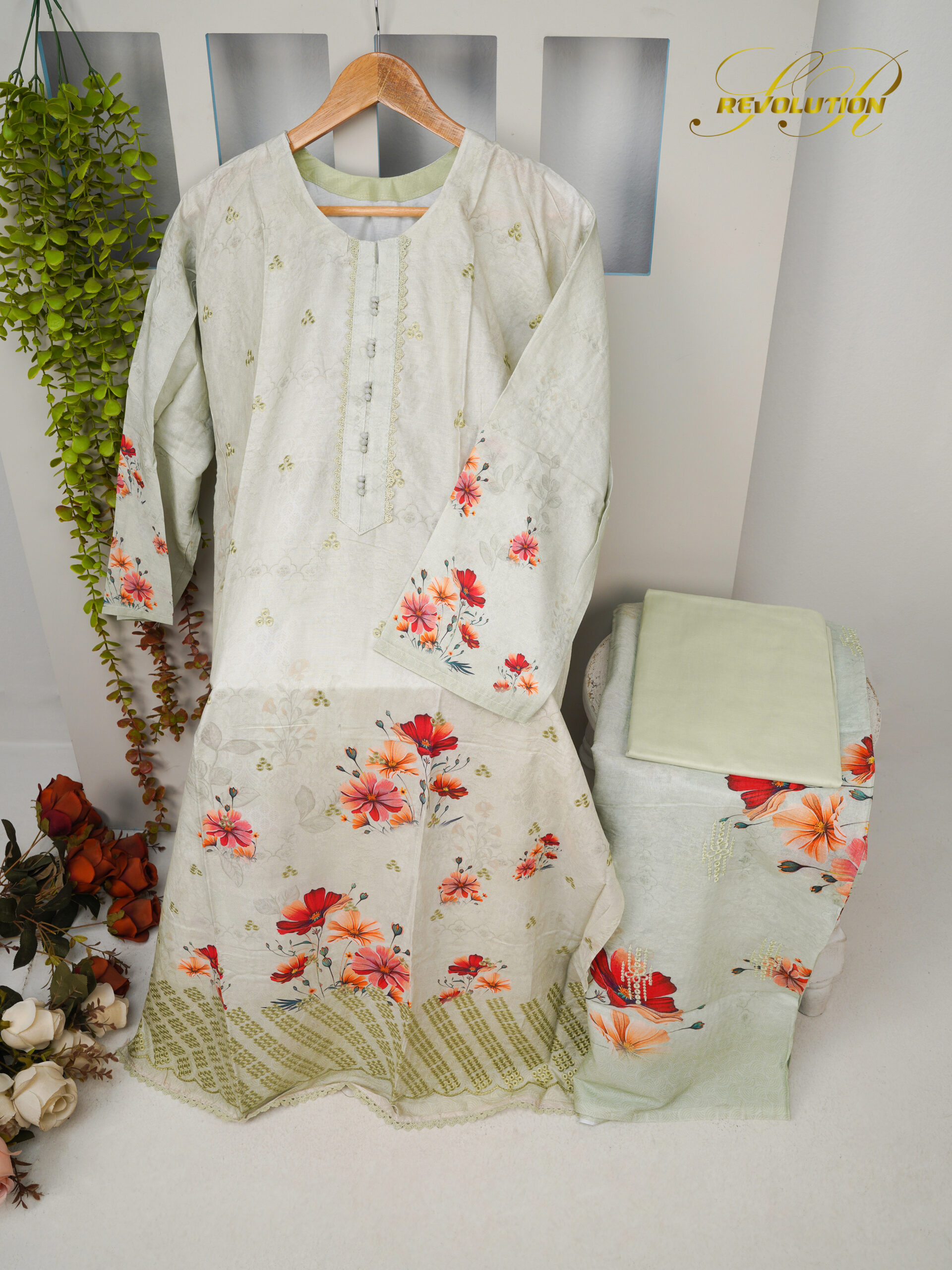 Flora Breeze – Premium Unstitched 3-Piece Suit