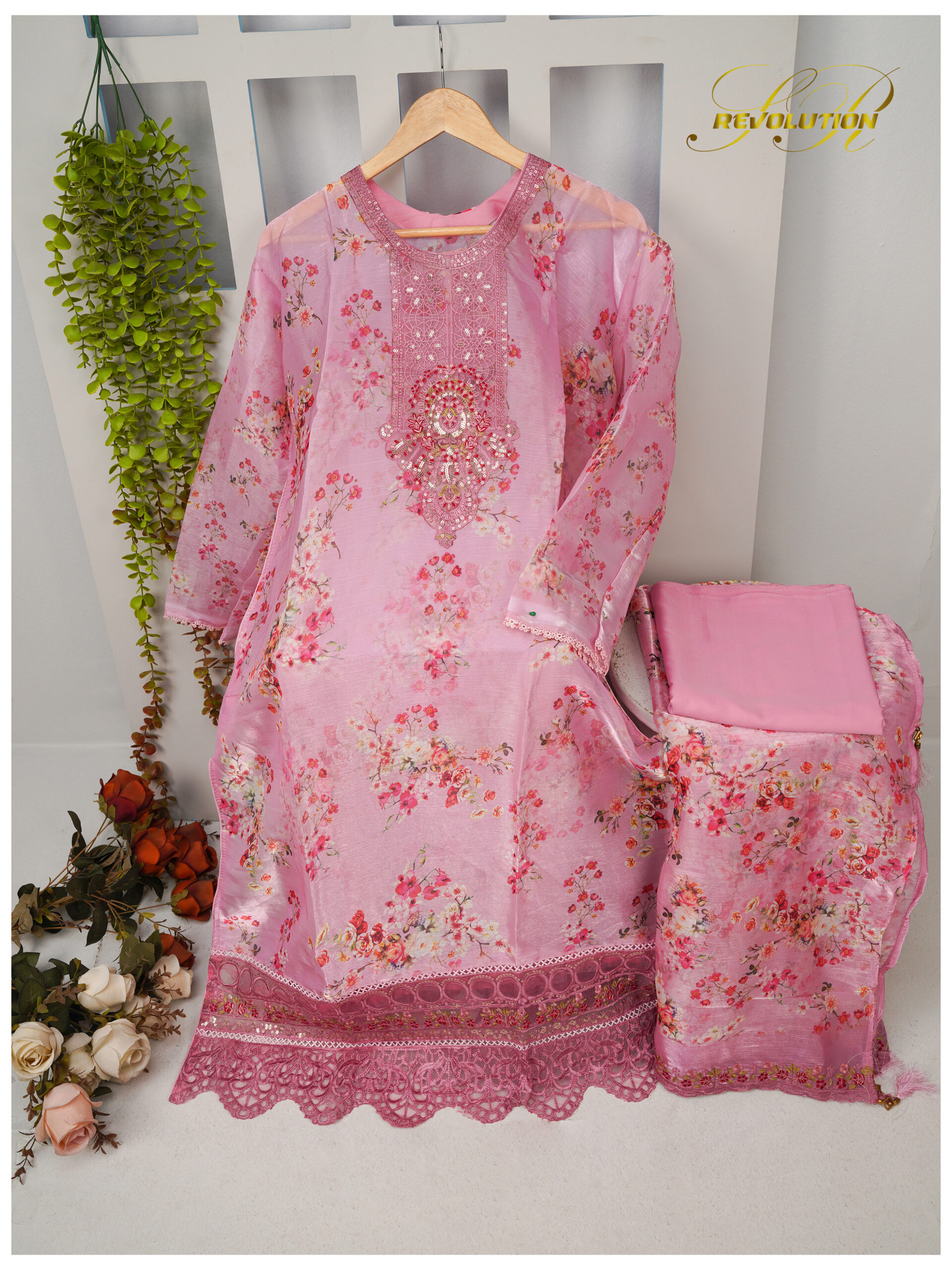 Emerald Bloom – Embroidered Unstitched 3-Piece Set