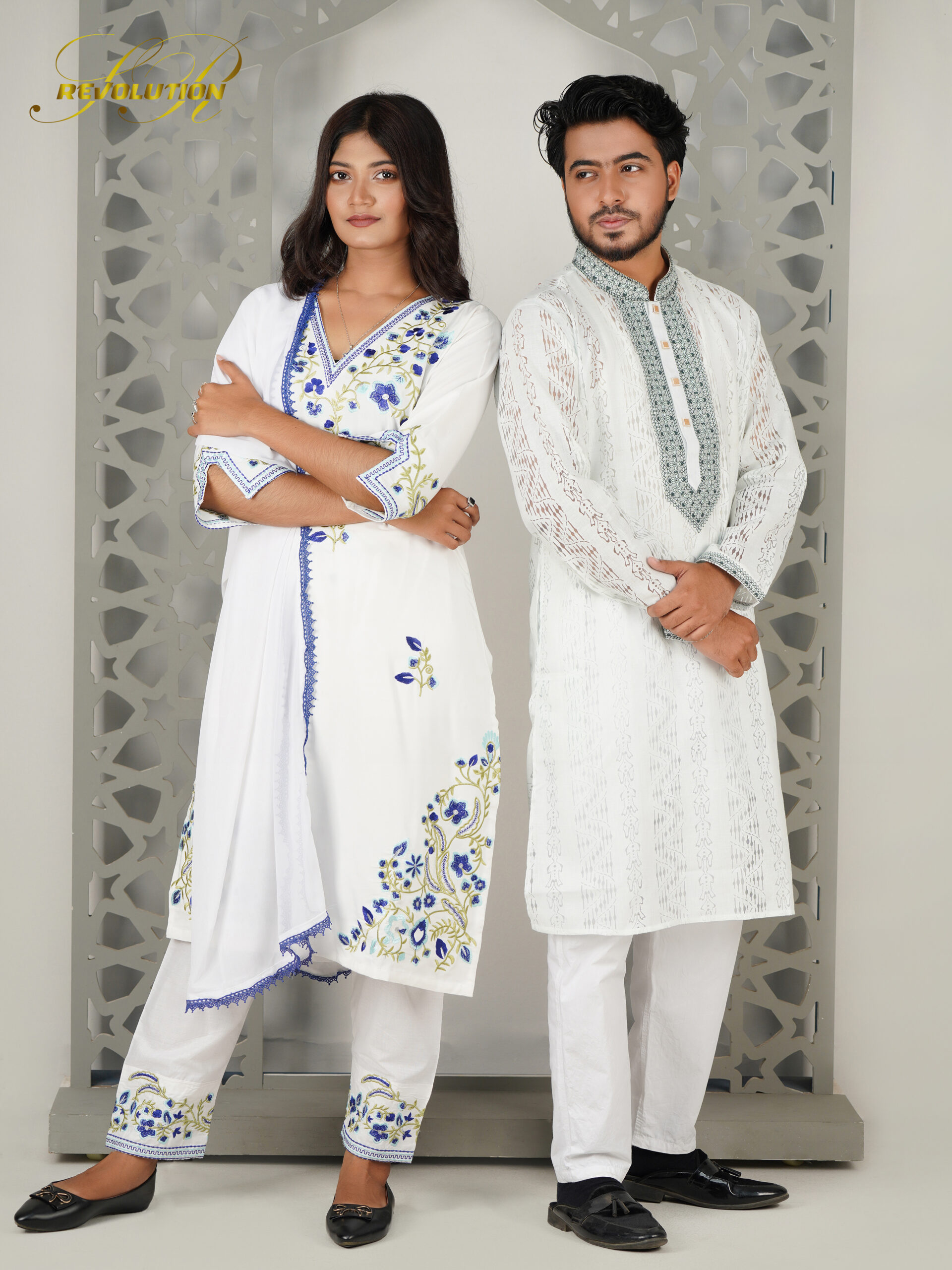 Couple White Set – Panjabi & Three-Piece Combo | SR Revolution